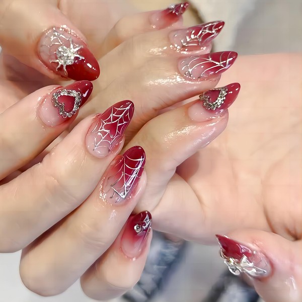 MEUTL Halloween Nails, 24PCS Short/Long False Nails with Glue, Almond/Coffin/Stiletto