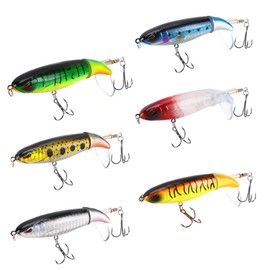 6PCS Whopper Fishing Lure, Bass Popper Lure kit, Topwater Fishing Lures with Rotating Tail with Storage Box, Floating Popper for Freshwater Saltwater