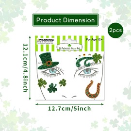 St. Patrick’s Day Face Sticker Clover Face Gem Sticker Green Hat Face Art Sticker Glitter Design Love Diamond Temporary Stickers Adult Child Face Eye Decoration for St. Patrick’s Day Party 2Sheet (06)