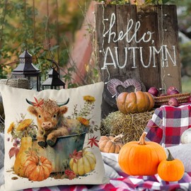 GAGEC Fall Pillow Covers 20x20 Inch Flowers Cow Fall Pumpkins Throw Pillowcase Funny Autumn Holiday Home Decor Sofa Bedroom Cushion Case Outdoor Indoor Decorations