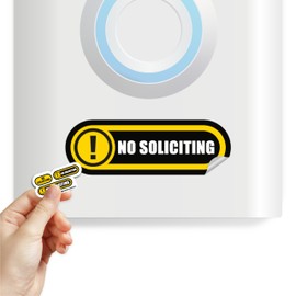 Tiny No Soliciting Sign for House | 3 Size Pack No Soliciting Signs for Home | Tiny Size Perfect for Video Doorbell | Matte Waterproof Sticker | Ideal for Apartment, Office and more (Yellow - 3 Sizes)