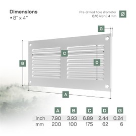 Vent Systems 8'' x 4'' Inch (Overall Dimensions) White Air Vent Duct Cover Metal Return Grill with Built in Pest Guard Screen HVAC Grille for Home Improvement 6x2 (Opening Dimensions)