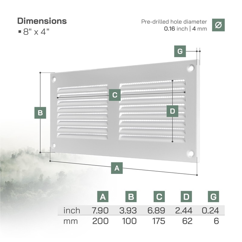 Vent Systems 8'' x 4'' Inch (Overall Dimensions) White Air