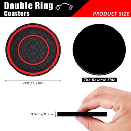 2 Pcs Car Cup Holder Insert, 2.75 Inches Silicon Car Coasters for Cup Holders, Universal Car Cup Holder Mat Car Interior Accessories for Women Men (Red)