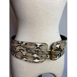lishow fashion Woman's Snake Printed Genuine Leather Obi Sash Wrap Tie Plus Size Corset Waist Cincher Wide biker Buckle Belt (Cream Snake printed, M(29''-30''Waist))