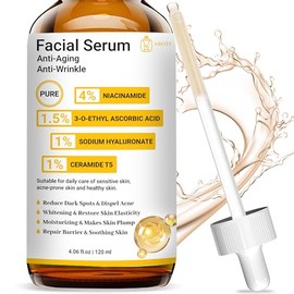 Suero facial de niacinamida al 4% para tratamiento del acné y las manchas oscuras con 1.5% de vitamina C, 4.06 onzas líquidas