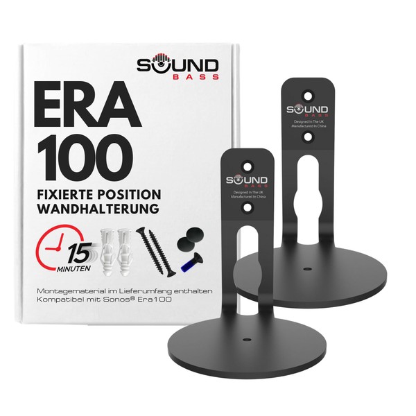 Sound bass ERA100 Low Profile Black Twin Pack Compatible with Sonos ERA 100 Speakers Wall Mount, Complete with All Fixings