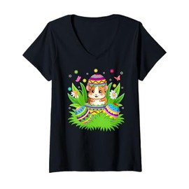 Womens Hamster Happy Easter Bunny Egg Hunt Hamster Easter V-Neck T-Shirt