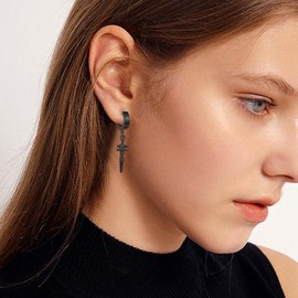 OIDEA Unisex Sword and Dagger Earrings: Black Vintage Men Women Stainless Steel Hoop Earrings with Unique Design Pendant Perfect for Friends Family Retro Lovers