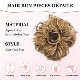 Vlasy Messy Bun Hair Piece for Women,Curly Wavy Hair Scrunchies Bun Extensions Hairpieces,Synthetic Hair Chignons Accessories Updo for Girls(10/16/22#,25g)