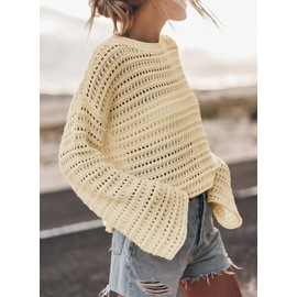 Sidefeel Womens Summer Outfit 2025 Lightweight Sweater Crochet Hollow Out Knit Fall Clothes Medium Apricot