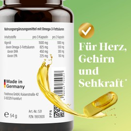 NovaNature© Omega 3 Vegan - Algae Oil Capsules with EPA + DHA - Laboratory Tested - Made from Sustainable Aquacultures, Vegan Omega 3, Pack of 90