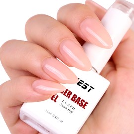 FANNEST Rubber Base Gel Nail Polish Set 15ml*2pcs,Elastic Base Coat,Sheer Clear Nude Pink Color Nail Polish,LED/UV Soak Off for Nail Strengthener/Extension,Base color gel.