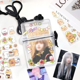 MWRDSM Photocard Holder Keychain, Pop Photocard Holder with Cute Stickers, Lanyard Photocard Sleeves for Women Girls Students