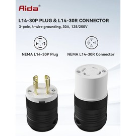 AIDA NEMA L14-30P & NEMA L14-30R Locking Plug and Connector, Twist Generator Male and Female Adapter, 30 Amp, 125/250 Volt, 3-Pole 4-Wire Grounding, Industrial-Strength Heavy Duty, UL Listed