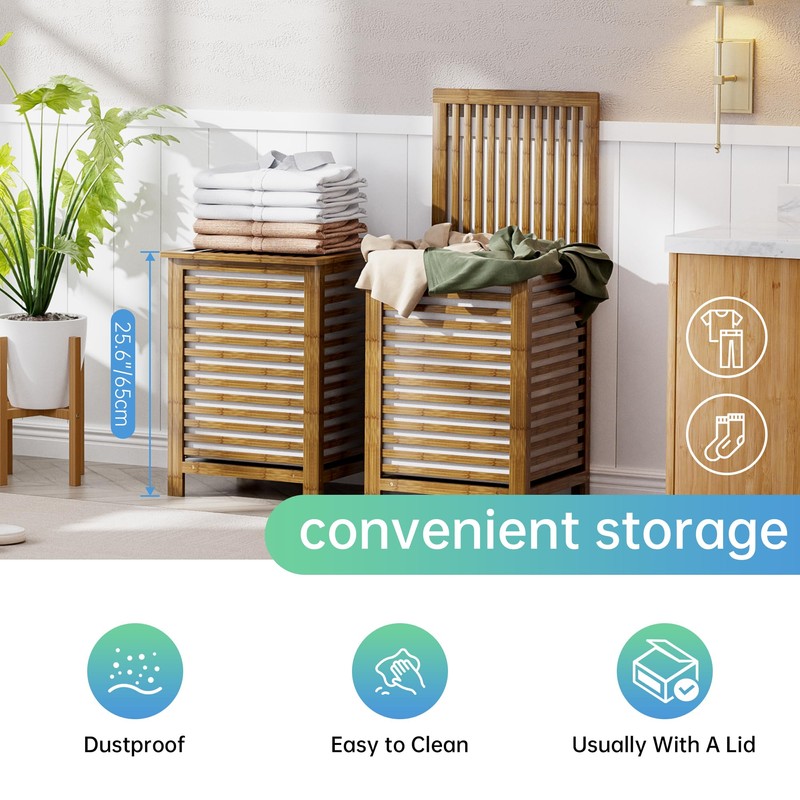 SMIBUY Double Laundry Hamper with Lid, 120L Bamboo Laundry Basket