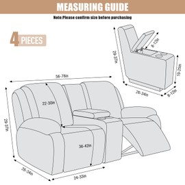 VANSOFY Recliner Loveseat Cover with Middle Console Stretch Reclining Sofa Slipcover for 2 Seat Jacquard Reclining Couch Sofa Covers Furniture Protector with Elastic Straps Bottom (Off White)