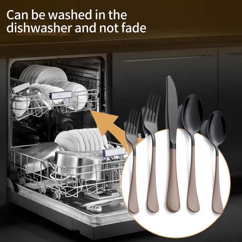 LKTDYMEG 20-Piece Black Silverware Set 18/0 Stainless Steel Silverware Set