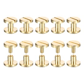 sourcing map 10Pack Brass Chicago Screws, 4x5x10mm Flower Texture Flat Head Screw Back Binding Post Nail Stud Rivets Fastener for DIY Leather Craft Belt Strap, Gold