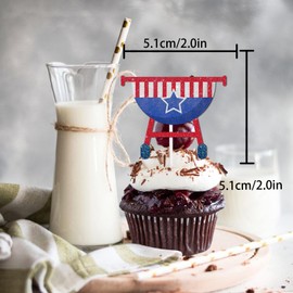 18pcs Red Blue Glitter Dessert Cupcake Topper Celebrate 4th of July Independence Day Theme Decor Supplies American National Day Anniversary Party Decorations