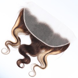 Highlight Blonde 13x4 Body Wave Lace Frontal Closure Transparent Ear to Ear Frontal Human Hair Swiss Lace Closure Hair Extension 14 Inch