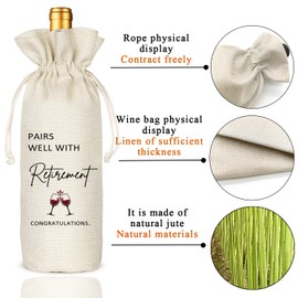 Retirement Gifts for Woman,Retirement gifts for men,Best Retirement Wine Bag Gift,Retirement Party Decor, Retired Gifts Leaving Gifts for Coworkers Boss,Pairs Well With Retirement (Beige-Retirement02)