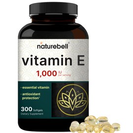 NatureBell Vitamin E Oil Softgels, 1,000 IU Per Serving, 300 Pills | Essential Antioxidant Supplements, Easily Absorbed Form – Supports Skin, Heart, & Immune Health – Non-GMO