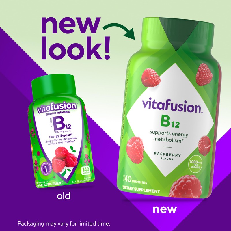 vitafusion Vitamin B12 Gummy Vitamins for Energy Metabolism Support, Raspberry