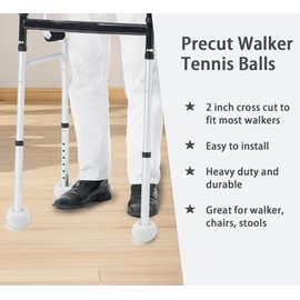 Pre Cut Walker Tennis Balls for Furniture Legs and Floor Protection, Heavy Duty Long Lasting Felt Pad Glide Coverings, Walkers Legs Universal Precut Glide Balls, Accessories Gifts for Seniors- White