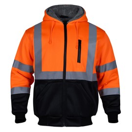 FONIRRA Men‘s Hi Vis Hoodie Reflective ANSI Class 3 Wool Fleece Safety Sweatshirts High Visibility Zipper Jacket with Black Bottom