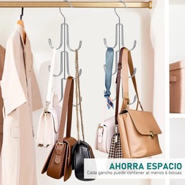 WEHALO Paquete de 2 Organizador para Colgar Bolsos para clóset, Colgador de Bolsa, Soporte para Colgar, Sin Perforaciones, Ahorra Espacio, Colgantes, Bufanda, Corbatas, Sombreros, Cinturón (Plateado)