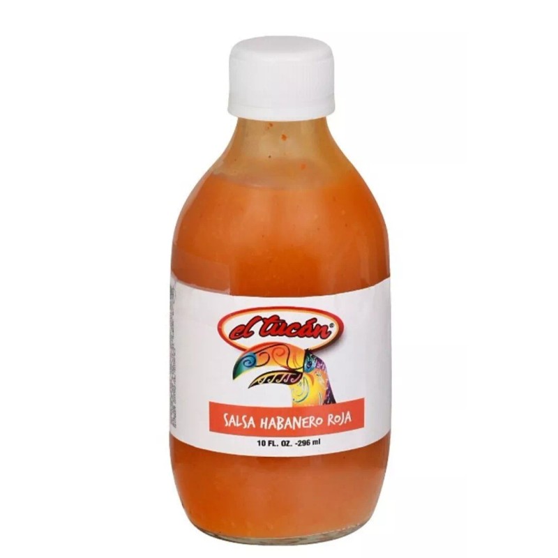 El Tucan Salsa Habanero Roja Hot Sauce 10oz Bottle.