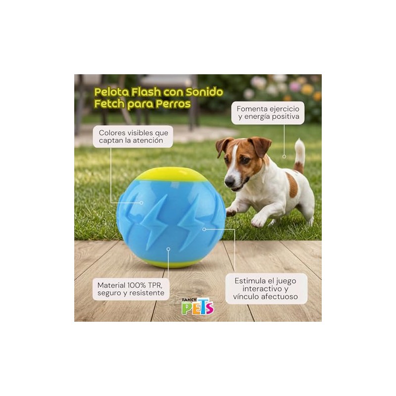 Fancy Pets Pelota Flash con Sonido Fetch para Perros, Tamaño