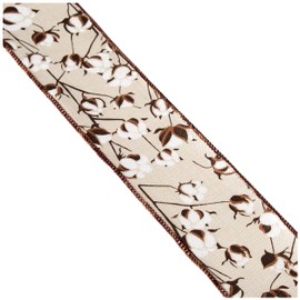 Expressions 2.5" x10yd Cotton Pods Ribbon Brown, Cream, White