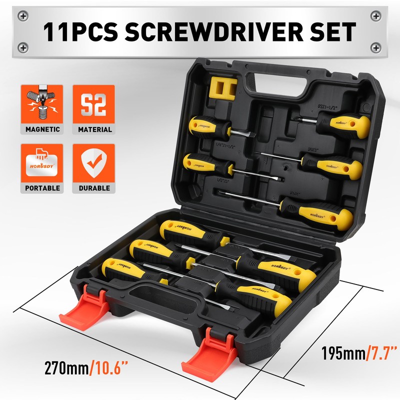 HORUSDY 11-piece Magnetic Screwdriver Set with Case, 5 Phillips &