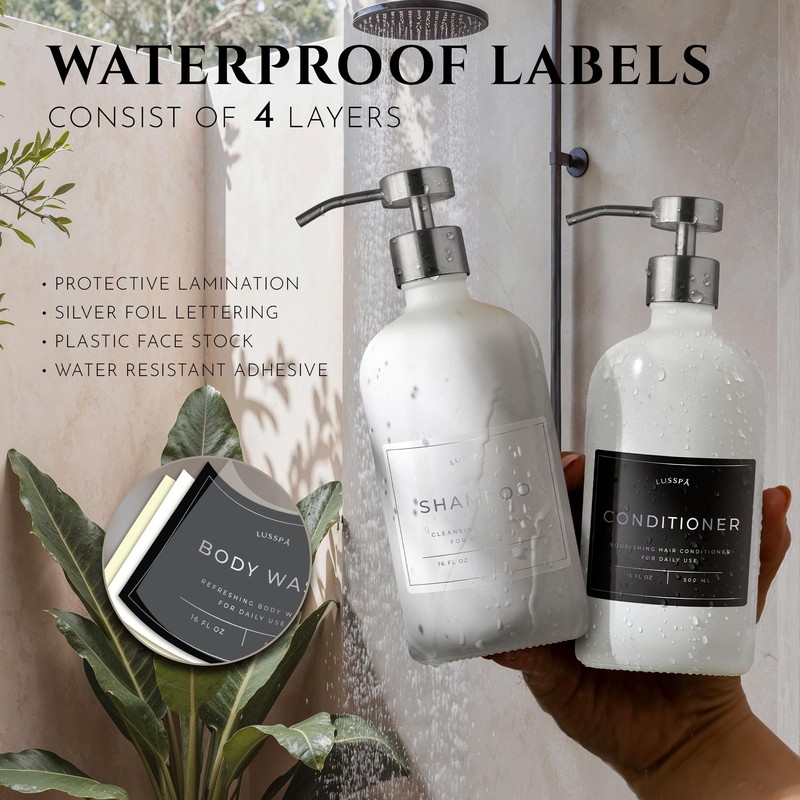 24 Waterproof Labels for Bottles, Shampoo and Conditioner Dispenser Label
