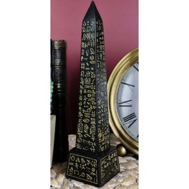 Ebros Egyptian Temple of Ra Desert Obelisk with Hieroglyphs Statue 8" Tall Ancient Egypt Landmark Obelisks Pillar Tower Figurine (Black and Gold)