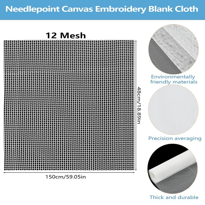 letsinstyle 12 Mesh White Needlepoint Canvas, 18.8 x 59 Inch