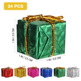 SEWACC Set 24pcs Christmas Tree Ornaments Boxes Foil Shiny Bags Bulk Candy Ornaments Christmas Tree Hanging Balls Tiny Christmas Party Favors Holiday Tree Decor Mini Candy Box