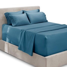 Hearth & Harbor Extra Deep Pocket Queen Sheets Sets - Fits Mattress 18-24 Inches Deep - Extra Deep Pocket Sheets - 6 Piece Queen Size Sheets - Queen Sheets Deep Pocket - Blue Heaven Sheets