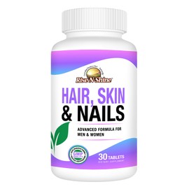 Rise-N-Shine Hair, Skin & Nails Daily Supplement with Biotin, Collagen & Essential Vitamins Supports Clear Skin, Long Nails & Thick Hair - 30 Day Supply