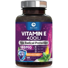 E Vitamin for Women and Men - 180 mg (400 IU) dl-Alpha - Effective Antioxidant Dietary Supplement - Hair, Skin, & Immune Health Support - Easily Absorbed Form, Non-GMO & Gluten Free - 120 Softgels