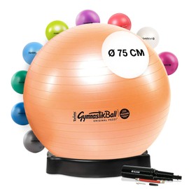PEZZI - Original Pezziball Maxafe 75 cm Gymnastics Ball with Ball Shell & Oliver Rapid Pump - Sitting Ball for Therapy, Sports & Office - Flexton Silpower® Training Ball Maximum Load 400 kg - Copper