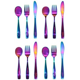 12 Piece Stainless Steel Kids Silverware Set - Child and Toddler Safe Flatware - Kids Utensil Set - Metal Kids Cutlery Set Includes 4 Small Kids Spoons, 4 Forks & 4 Knives - UV Rainbow