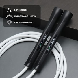 6mm PVC Skipping Rope, Boxing Jump Rope with Unbreakable Handles & Durable Non-Kinking Rope, Indoor/Outdoor Adjustable Skipping Ropes for Adult, Men, Women Fitness, Speed, Exercise, Training (White)