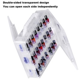 DreamGenius Nail Polish Organizer Case for 48 Bottles with 2 Nail Separators, Double Side Gel Nail Polish Holder with Adjustable Dividers, Clear