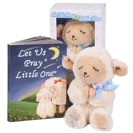 MyMateZoe Regalos de Bautizo para Niños, Gran Set de Bautizo, Dedicación y Regalo de Bautizo para Niños y Bebés Recién Nacidos, Incluye Muñeco de Oveja Orando de 18 cm de Peluche y Libro para Bebé