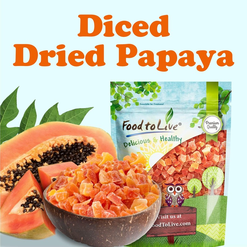Food to Live Dried Diced Papaya, 8 Ounces Kosher, Vegan,
