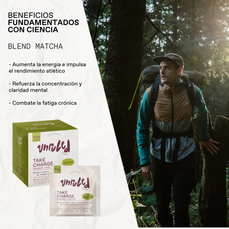 Matcha en Polvo UNRULED FOODS con Hongos Adaptógenos Pack 10