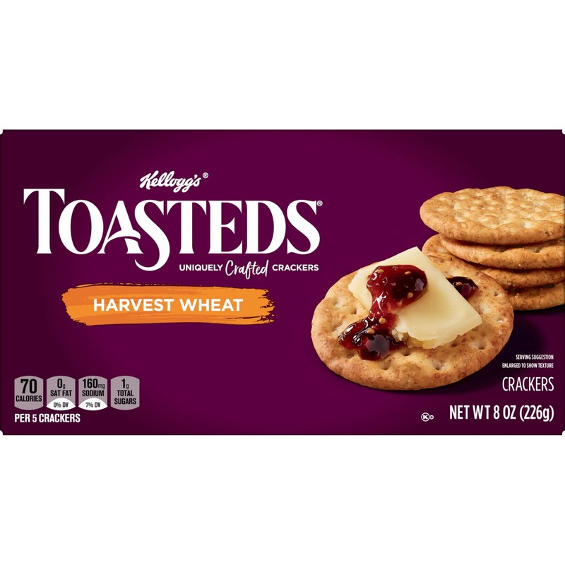 Toasteds Crackers, Party Snacks, Lunch Snacks, Harvest Wheat, 8oz Box